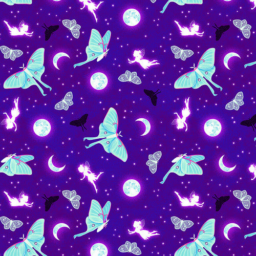 Magiic Moon Garden - Purple Moths And Moons