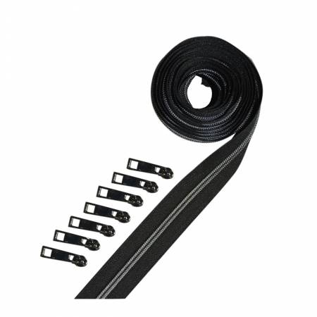 Metallic Zipper Tape Black with Gunmetal
