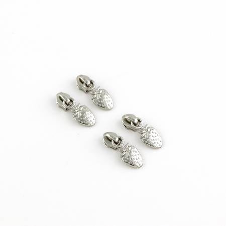 Four Strawberry Zipper Pulls - Silver